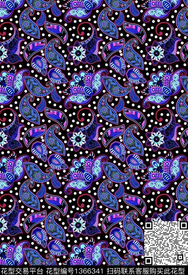 民族风满版散花抽象传统印花华亿平台下载（图片编号: 1366341） - 瓦栏（Walan）