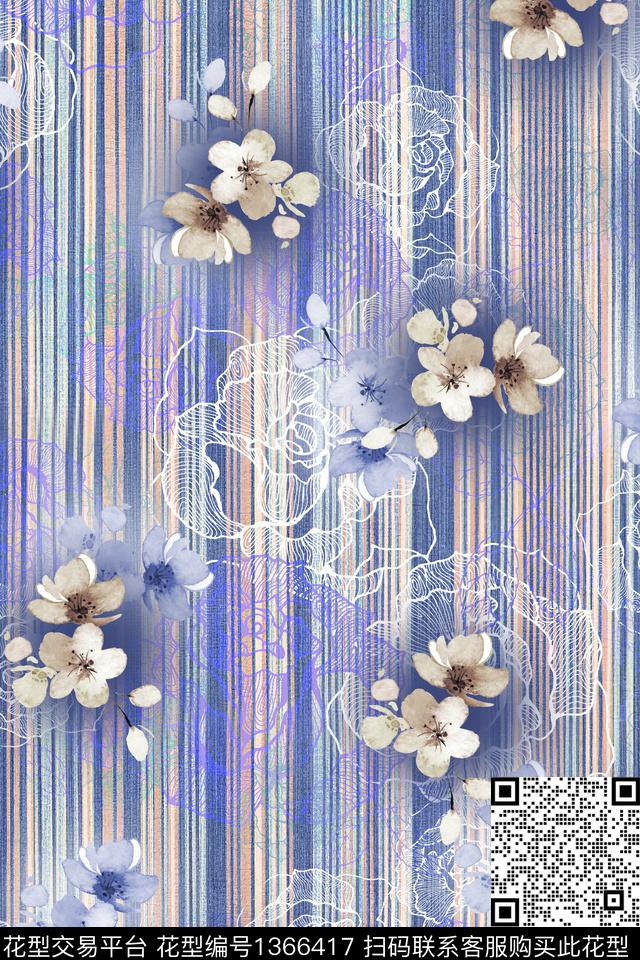 肌理花卉大牌风数码印花华亿平台下载（图片编号: 1366417） - 瓦栏（Walan）