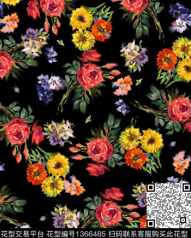 大牌风休闲水彩花卉数码印花华亿平台下载（图片编号: 1366485） - 瓦栏（Walan）