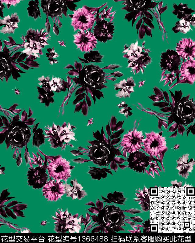 大牌风休闲水彩花卉数码印花华亿平台下载（图片编号: 1366488） - 瓦栏（Walan）