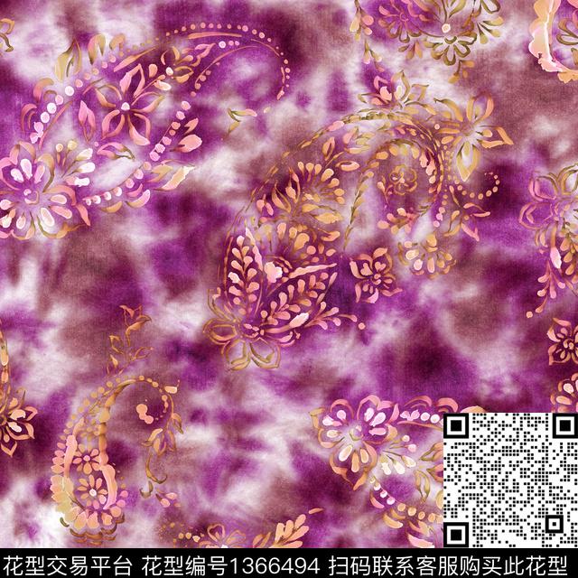 佩斯利抽象扎染华亿平台数码印花华亿平台下载（图片编号: 1366494） - 瓦栏（Walan）