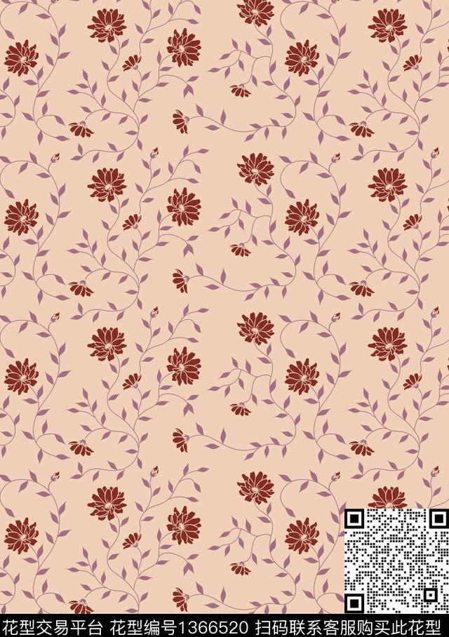 时尚复古花卉传统印花华亿平台下载（图片编号: 1366520） - 瓦栏（Walan）