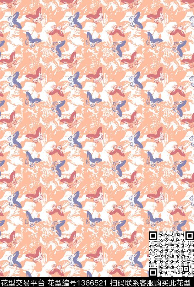 花卉蝴蝶时尚花卉传统印花华亿平台下载（图片编号: 1366521） - 瓦栏（Walan）