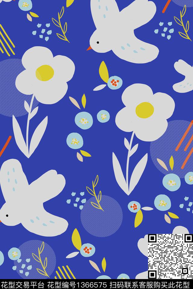 鸟花卉卡通传统印花华亿平台下载（图片编号: 1366575） - 瓦栏（Walan）