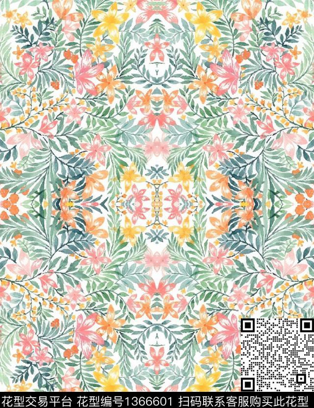 定位花绿植树叶花卉传统印花华亿平台下载（图片编号: 1366601） - 瓦栏（Walan）