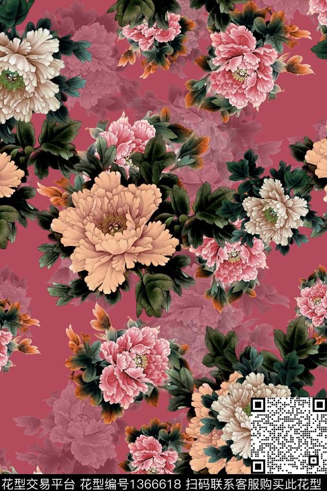 女装花卉中国风数码印花华亿平台下载（图片编号: 1366618） - 瓦栏（Walan）