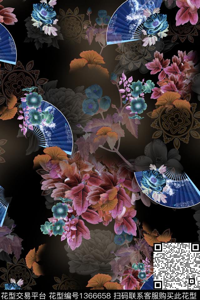 连衣裙女装中国风数码印花华亿平台下载（图片编号: 1366658） - 瓦栏（Walan）