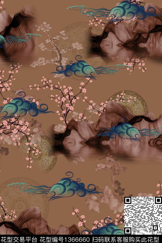 连衣裙女装中国风数码印花华亿平台下载（图片编号: 1366660） - 瓦栏（Walan）