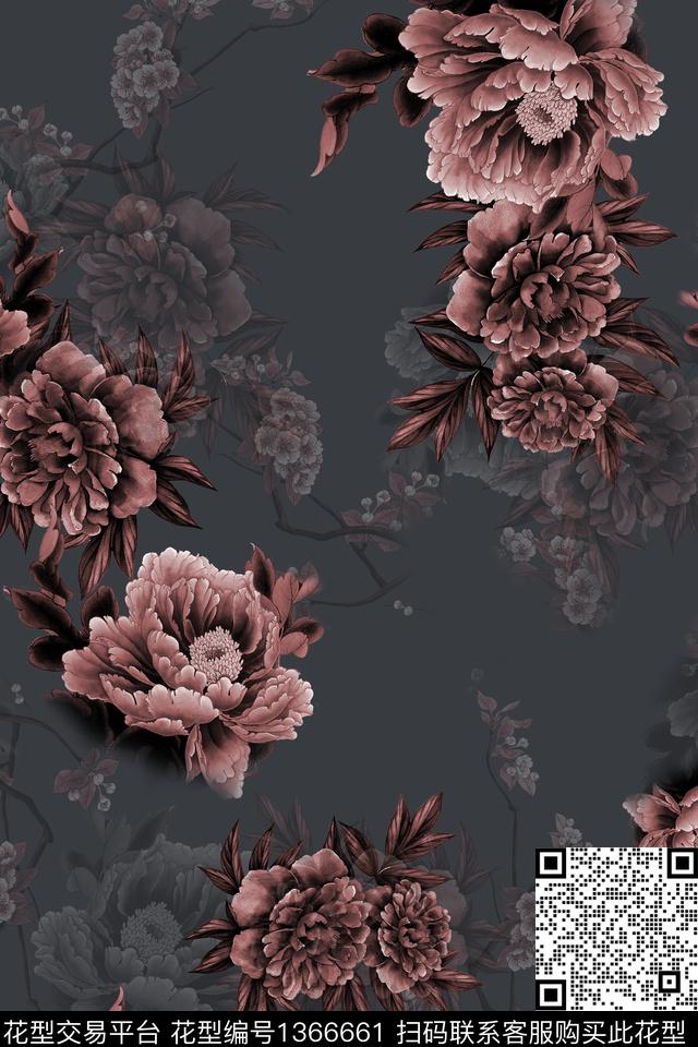 连衣裙女装中国风数码印花华亿平台下载（图片编号: 1366661） - 瓦栏（Walan）