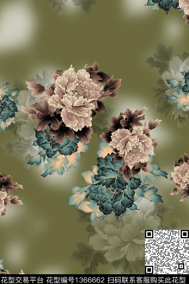 连衣裙女装中国风数码印花华亿平台下载（图片编号: 1366662） - 瓦栏（Walan）