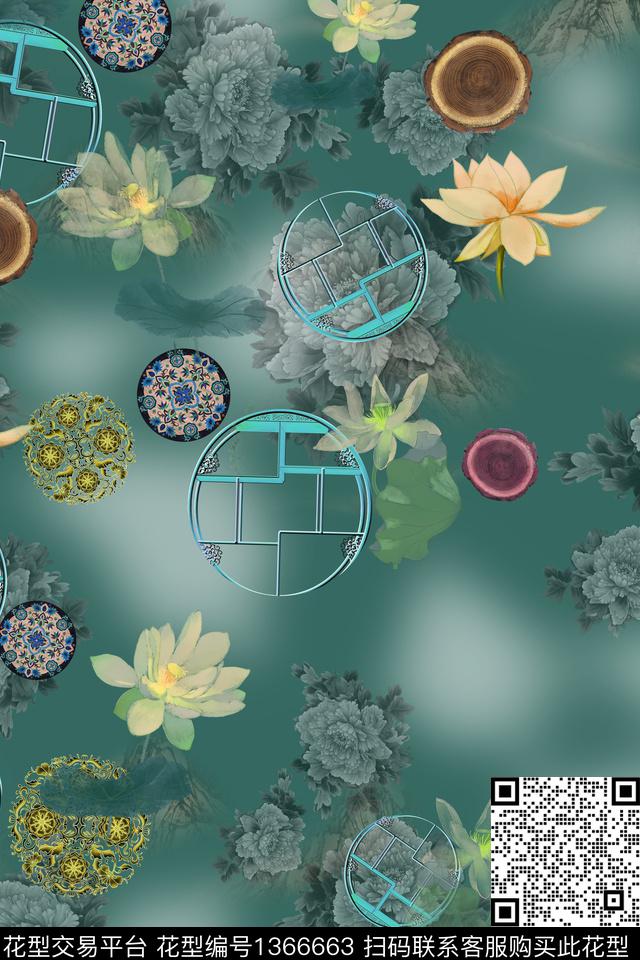 连衣裙女装中国风数码印花华亿平台下载（图片编号: 1366663） - 瓦栏（Walan）