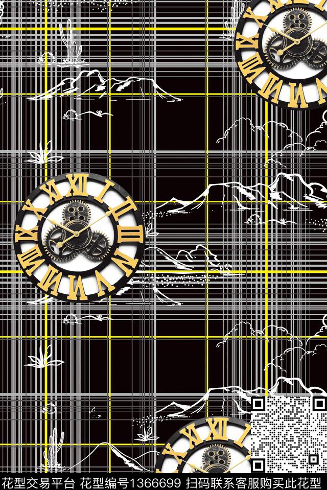 几何格子钟数码印花华亿平台下载（图片编号: 1366699） - 瓦栏（Walan）