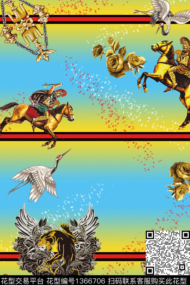 仙鹤老虎花卉数码印花华亿平台下载（图片编号: 1366706） - 瓦栏（Walan）