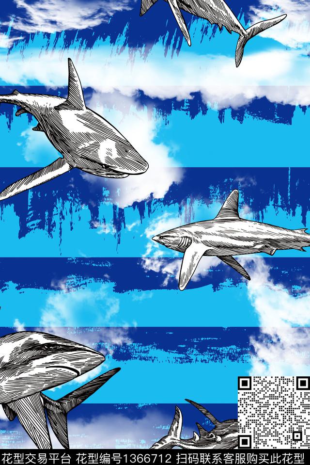 鲨鱼抽象花卉大牌风数码印花华亿平台下载（图片编号: 1366712） - 瓦栏（Walan）