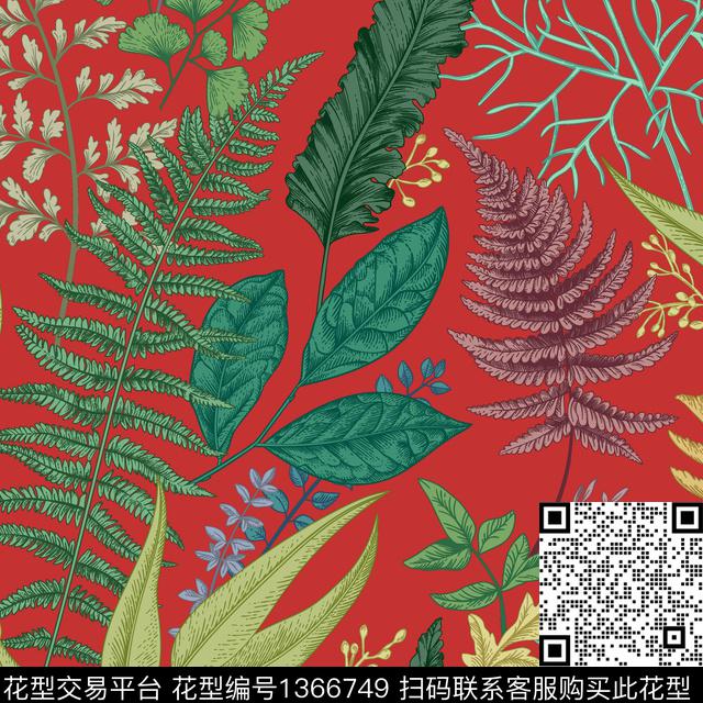 绿植树叶绿植数码印花华亿平台下载（图片编号: 1366749） - 瓦栏（Walan）