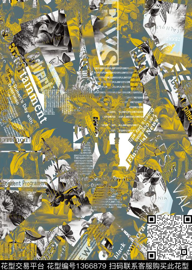 复古抽象男装大牌风数码印花华亿平台下载（图片编号: 1366879） - 瓦栏（Walan）