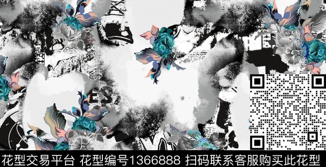 复古抽象男装大牌风数码印花华亿平台下载（图片编号: 1366888） - 瓦栏（Walan）