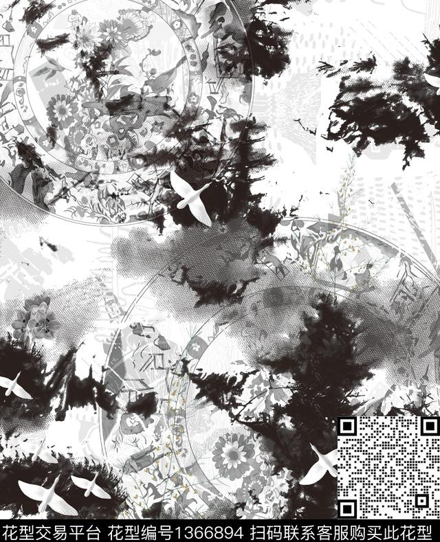 复古抽象男装大牌风数码印花华亿平台下载（图片编号: 1366894） - 瓦栏（Walan）