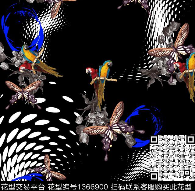 花卉蝴蝶几何鹦鹉数码印花华亿平台下载（图片编号: 1366900） - 瓦栏（Walan）