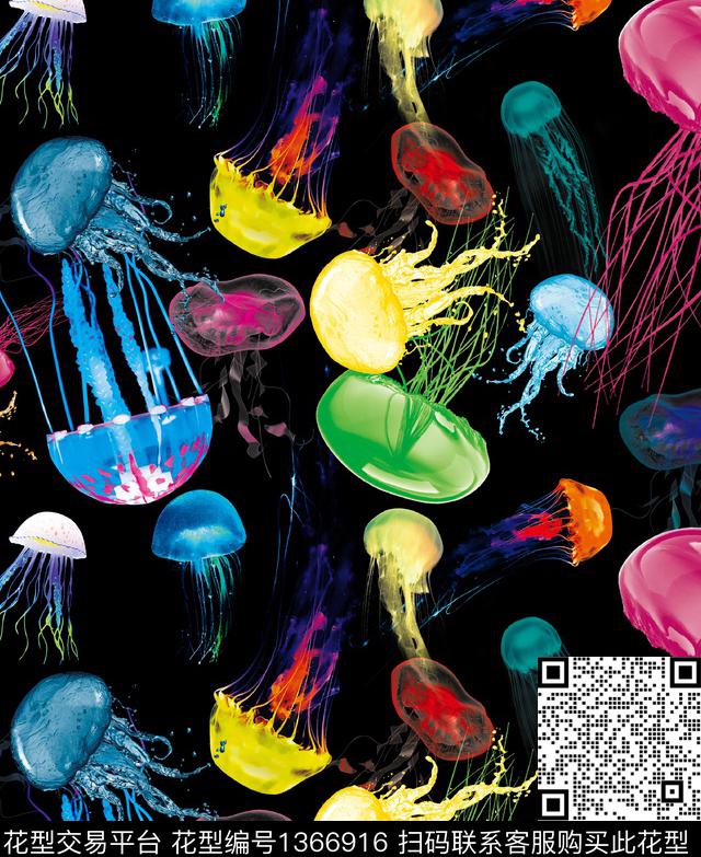 小清新抽象水母数码印花华亿平台下载（图片编号: 1366916） - 瓦栏（Walan）