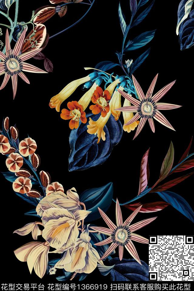 复古手绘花卉彩铅数码印花华亿平台下载（图片编号: 1366919） - 瓦栏（Walan）