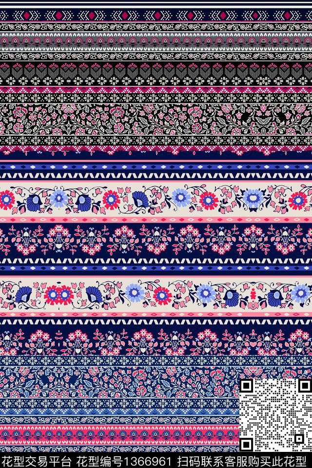 民族风条纹花纹传统印花华亿平台下载（图片编号: 1366961） - 瓦栏（Walan）