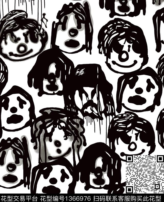 涂鸦几何绘画传统印花华亿平台下载（图片编号: 1366976） - 瓦栏（Walan）