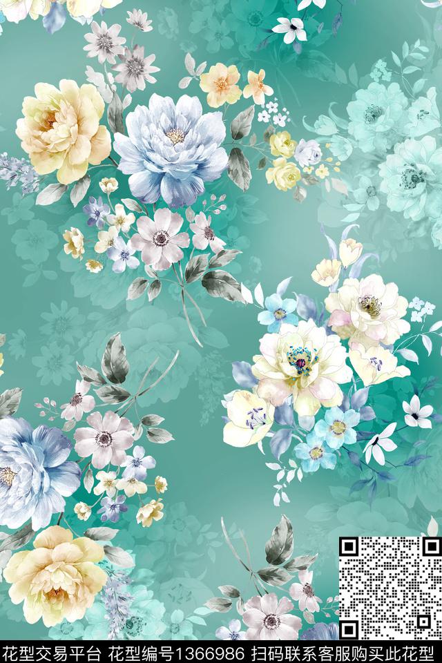 数码华亿平台花卉小清新数码印花华亿平台下载（图片编号: 1366986） - 瓦栏（Walan）