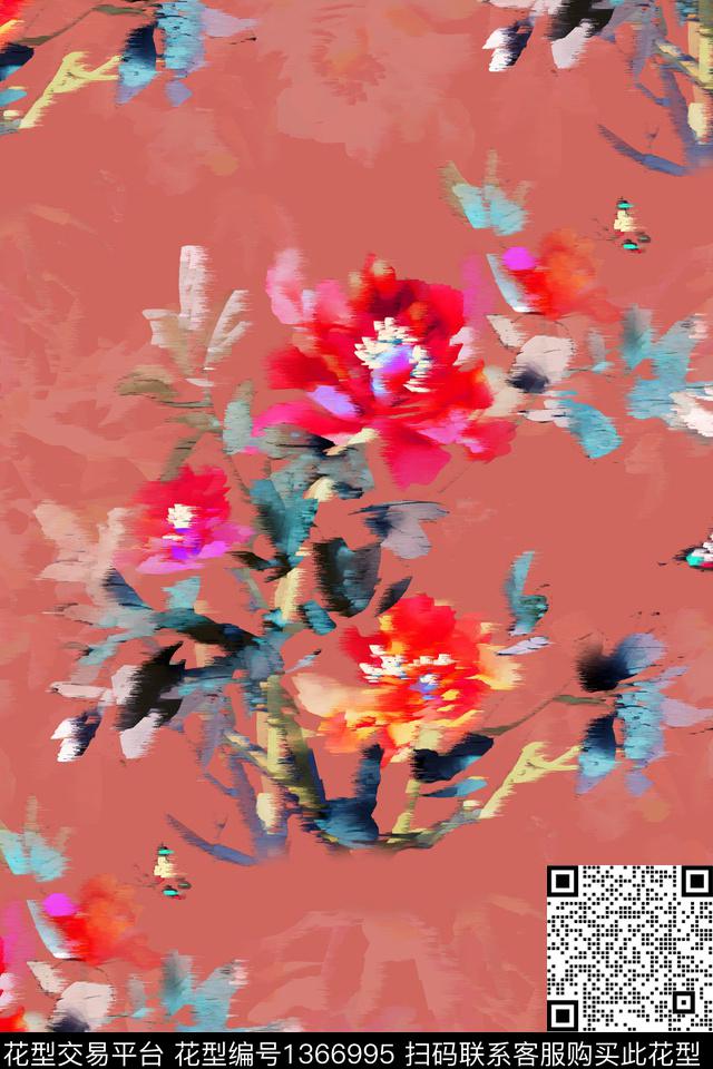 抽象花卉春夏华亿平台柔焦花卉数码印花华亿平台下载（图片编号: 1366995） - 瓦栏（Walan）