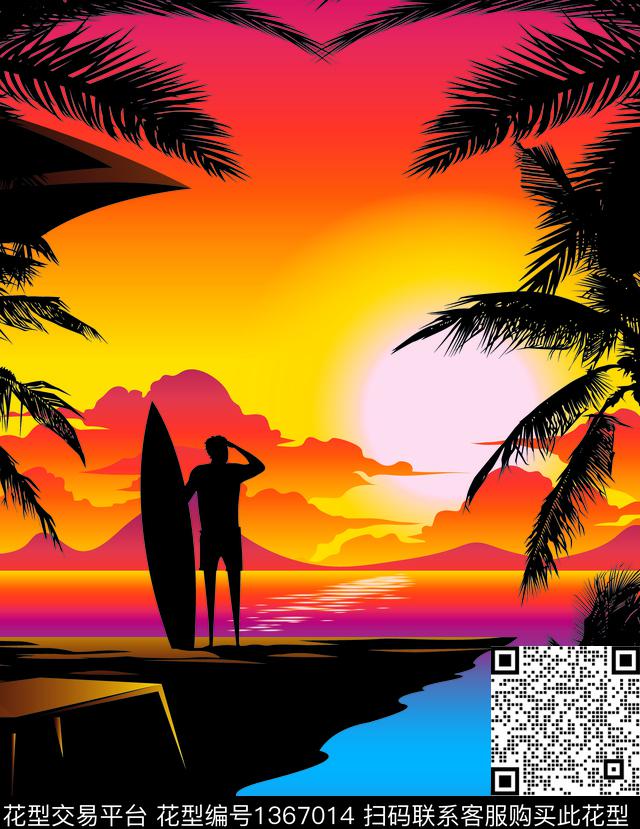 椰子树水彩扎染华亿平台数码印花华亿平台下载（图片编号: 1367014） - 瓦栏（Walan）