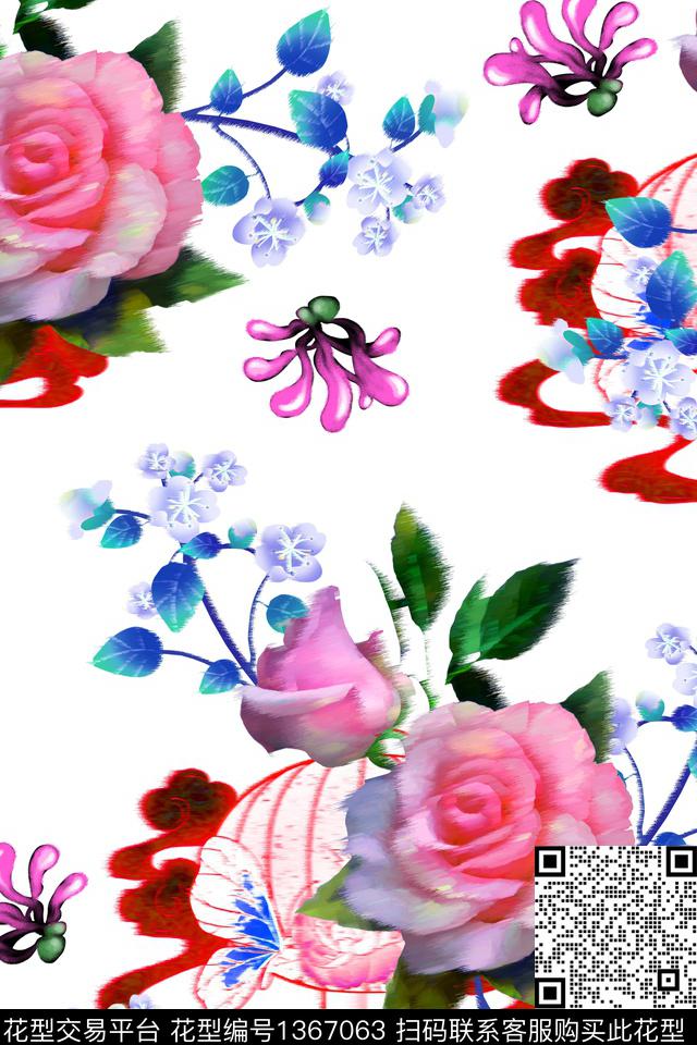 玫瑰花清爽底花卉春夏华亿平台数码印花华亿平台下载（图片编号: 1367063） - 瓦栏（Walan）