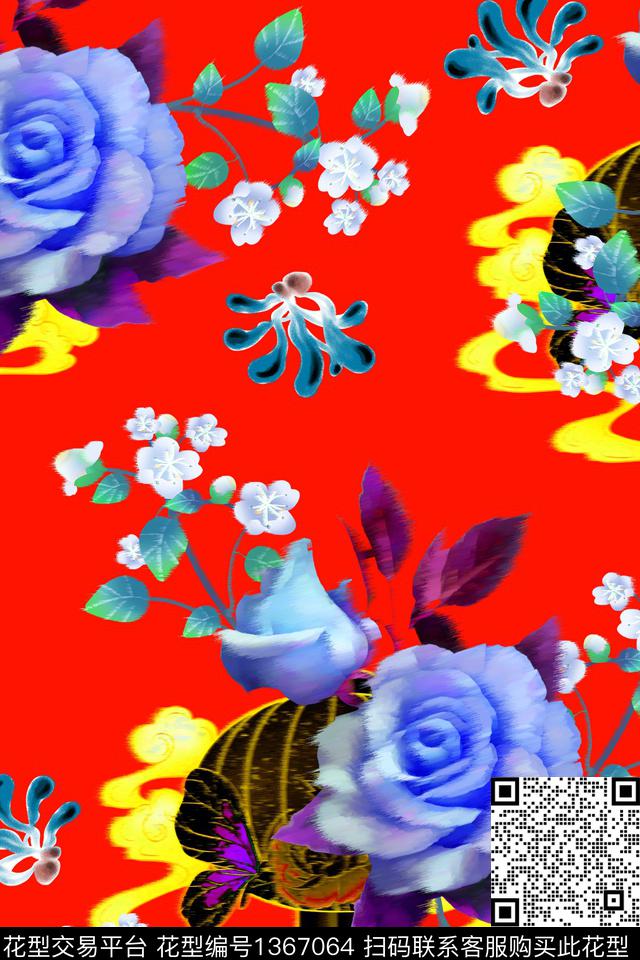 玫瑰花清爽底花卉春夏华亿平台数码印花华亿平台下载（图片编号: 1367064） - 瓦栏（Walan）