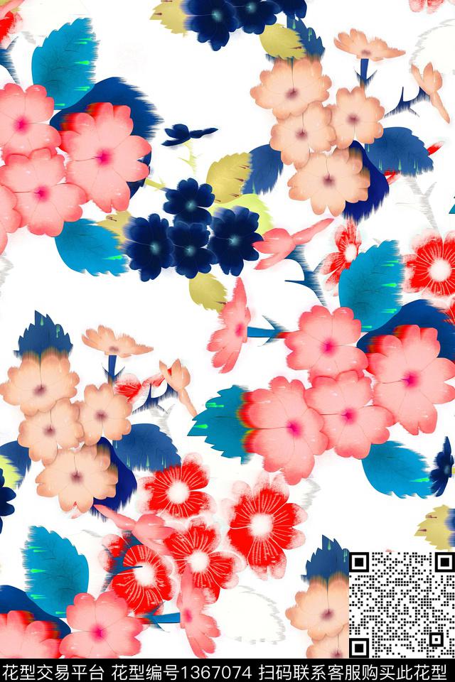 春夏华亿平台小碎花柔焦花卉数码印花华亿平台下载（图片编号: 1367074） - 瓦栏（Walan）