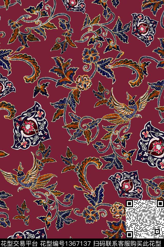 几何旗袍香云纱数码印花华亿平台下载（图片编号: 1367137） - 瓦栏（Walan）