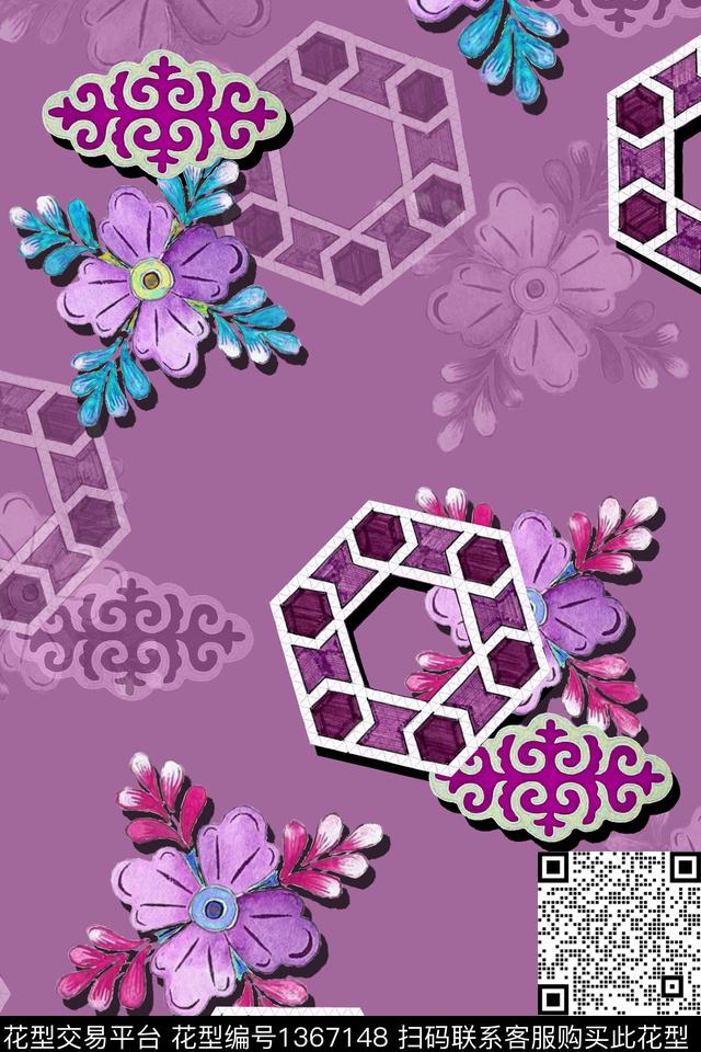 几何旗袍香云纱数码印花华亿平台下载（图片编号: 1367148） - 瓦栏（Walan）