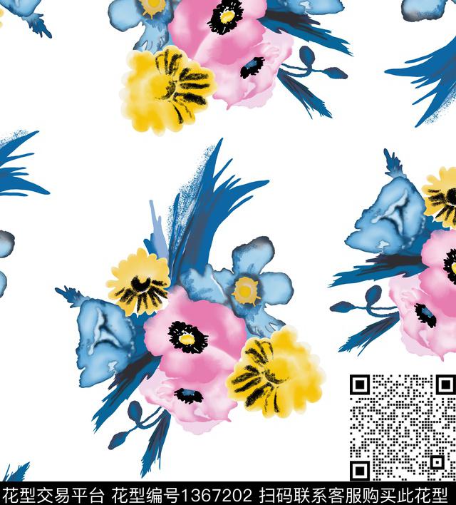 抽象花卉小清新手绘花卉数码印花华亿平台下载（图片编号: 1367202） - 瓦栏（Walan）