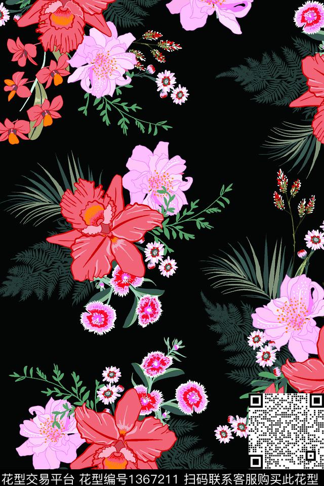 小清新手绘花卉大牌风数码印花华亿平台下载（图片编号: 1367211） - 瓦栏（Walan）