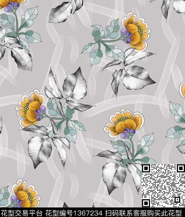 连衣裙女装花卉数码印花华亿平台下载（图片编号: 1367234） - 瓦栏（Walan）