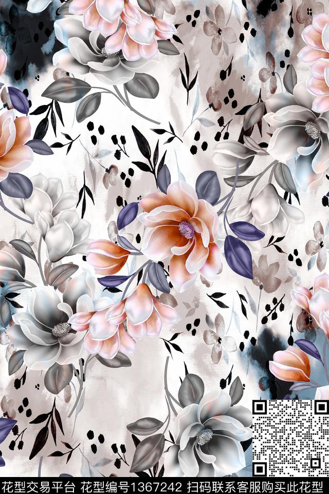 花卉大牌风香云纱数码印花华亿平台下载（图片编号: 1367242） - 瓦栏（Walan）