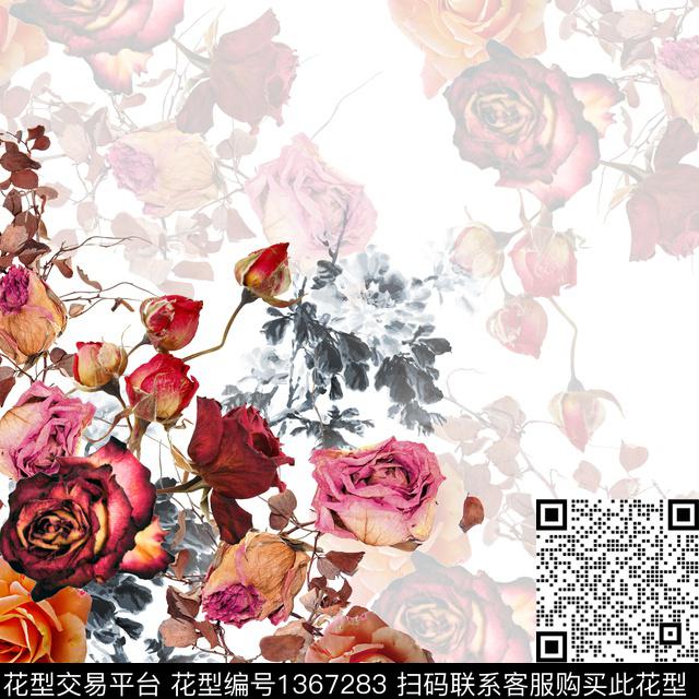 方巾玫瑰花花卉数码印花华亿平台下载（图片编号: 1367283） - 瓦栏（Walan）