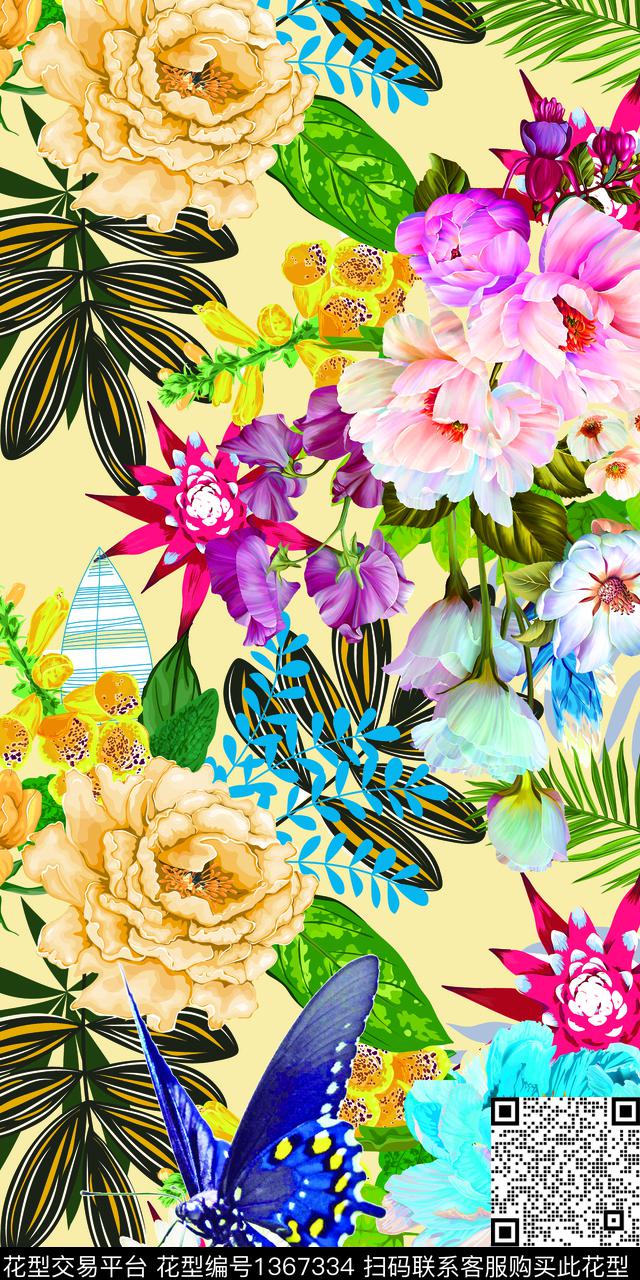 牡丹手绘花卉数码印花华亿平台下载（图片编号: 1367334） - 瓦栏（Walan）