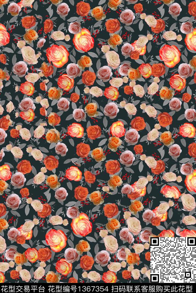 文艺复古花卉数码印花华亿平台下载（图片编号: 1367354） - 瓦栏（Walan）