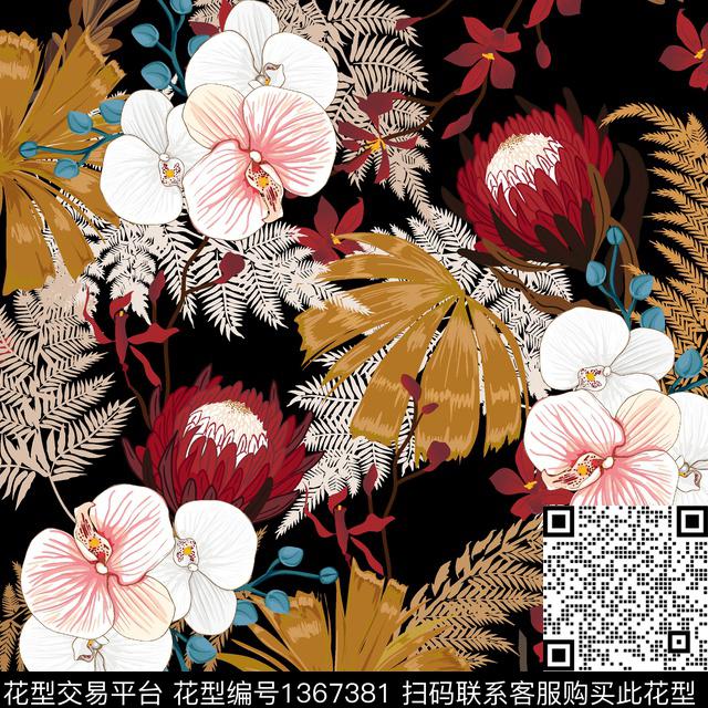 蝴蝶兰手绘花卉数码印花华亿平台下载（图片编号: 1367381） - 瓦栏（Walan）