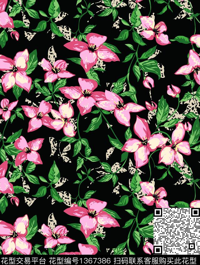 手绘花卉数码印花华亿平台下载（图片编号: 1367386） - 瓦栏（Walan）