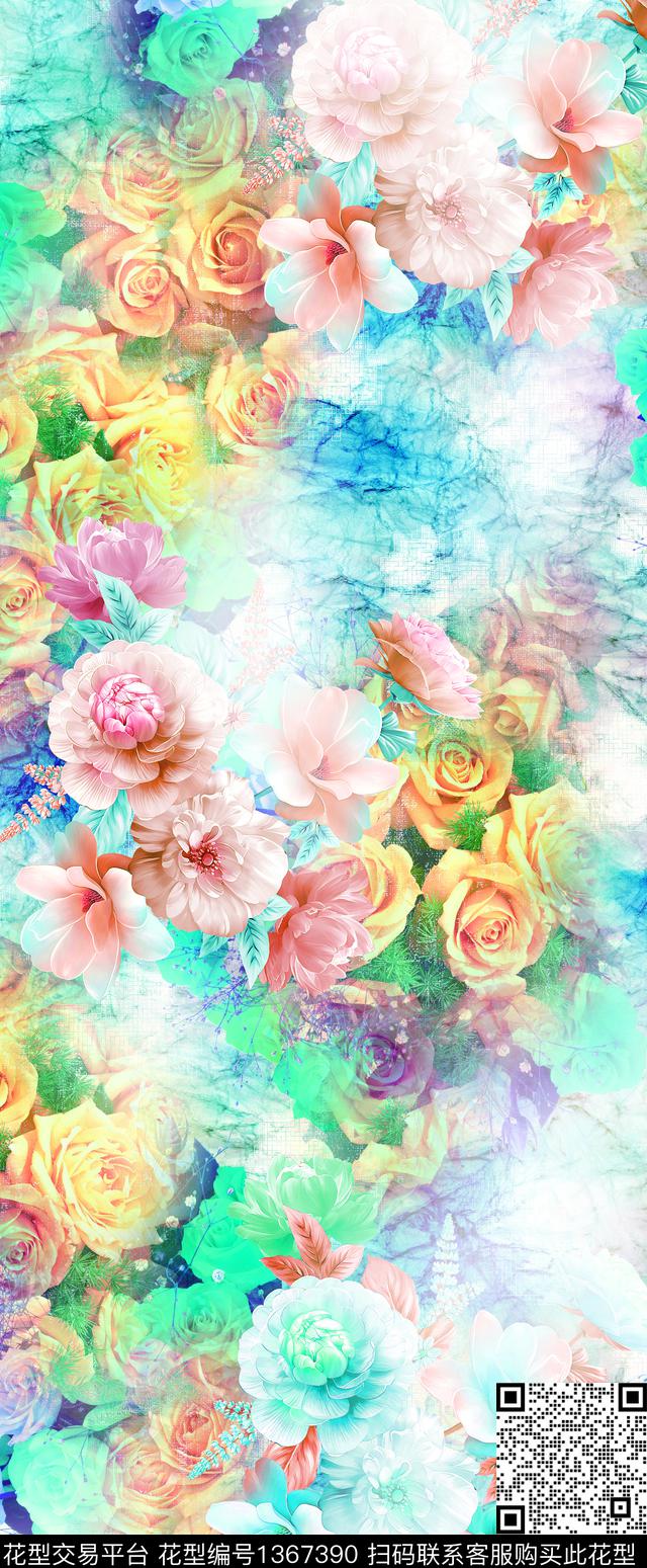抽象花卉大牌风牡丹数码印花华亿平台下载（图片编号: 1367390） - 瓦栏（Walan）