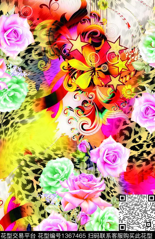 抽象花卉手绘花卉数码印花华亿平台下载（图片编号: 1367465） - 瓦栏（Walan）