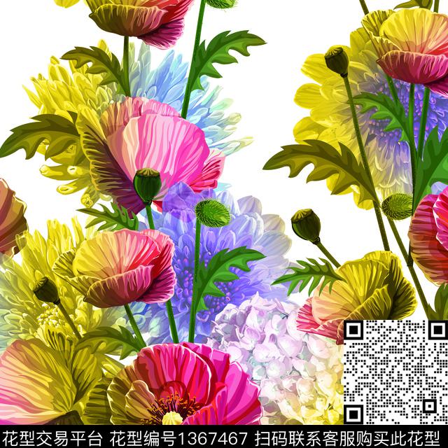 抽象花卉大牌风牡丹数码印花华亿平台下载（图片编号: 1367467） - 瓦栏（Walan）