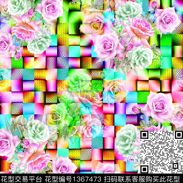 抽象花卉大牌风牡丹数码印花华亿平台下载（图片编号: 1367473） - 瓦栏（Walan）