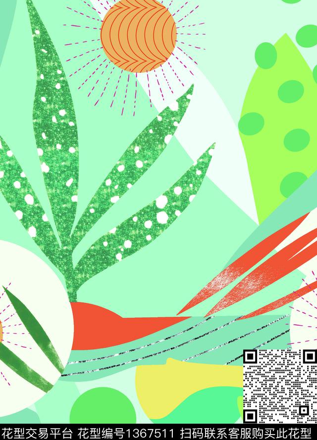 抽象花卉大牌风手绘花卉数码印花华亿平台下载（图片编号: 1367511） - 瓦栏（Walan）