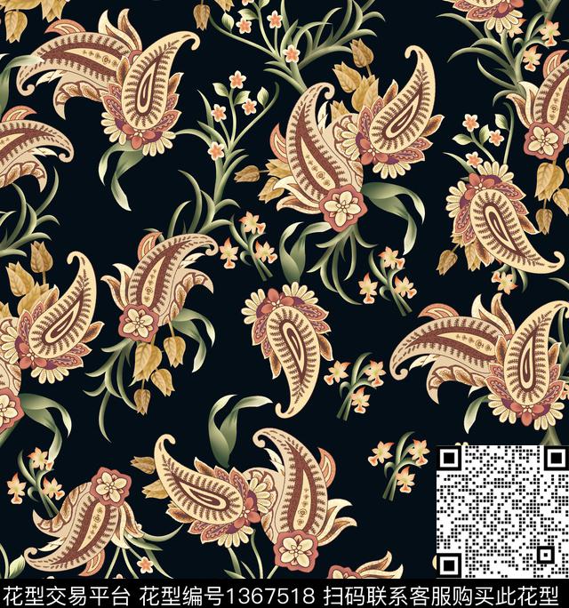 时尚复古佩斯利数码印花华亿平台下载（图片编号: 1367518） - 瓦栏（Walan）